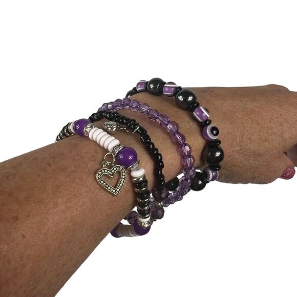 New 4 Bracelet Set Skyline Collection Purple Black Charm - Picture 1 of 10